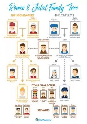 Romeo and Juliet Family Tree - FlashAcademy Romeo And Juliet Characters, Family Tree Activity, Romeo And Juliet Quotes, English Gcse Revision, Activity Template, Romeo Montague, Tree Activity, Facebook Template, Teaching Theatre