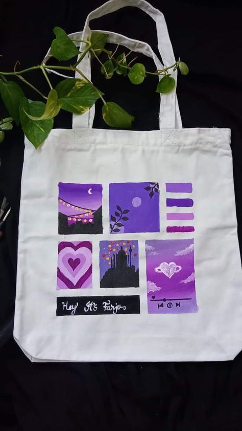 Canvas Bag Painting Ideas Aesthetic, Tote Bag Inspo Painting, Painting Totes Aesthetic, Cloth Bag Painting Aesthetic, Backpack Painting Ideas, Design Totebag Aesthetic, Hand Painted Tote Bags Art, Tote Bag Painting Ideas Aesthetic, Painting Tote Bag Ideas