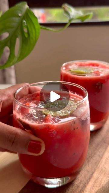 Watermelon Mocktail, Watermelon Cubes, Basil Seeds, Watermelon Mint, Smoothie Drink Recipes, Watermelon Lemonade, Tasty Recipes Videos, Watermelon Recipes, Watermelon Juice