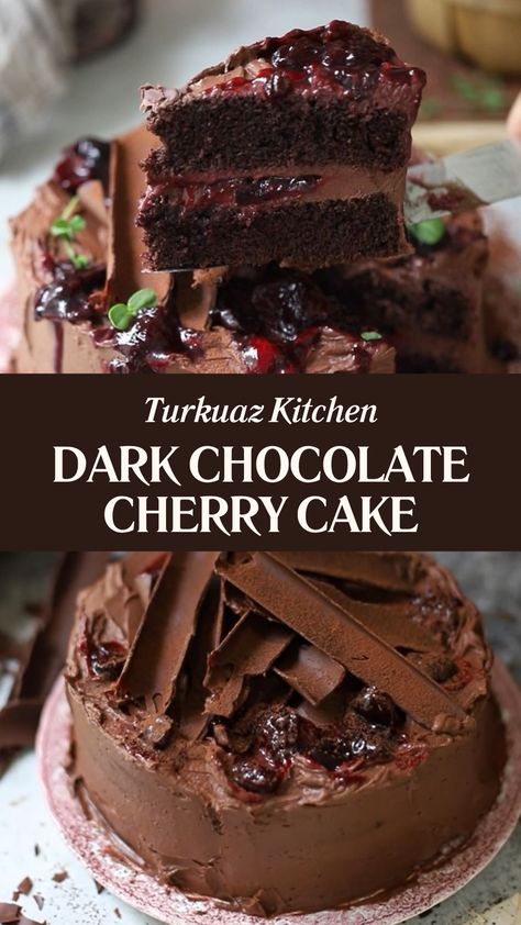 Turkuaz Kitchen Dark Chocolate Cherry Cake Dark Cherry Chocolate Cake, Dark Chocolate Cherry Cake, Dark Cherry Recipes, Sweet Cherry Recipes, Cherry Cake Recipe, Chocolate Cake With Coffee, Kitchen Dark, Chocolate Cherry Cake, Cranberry Cake