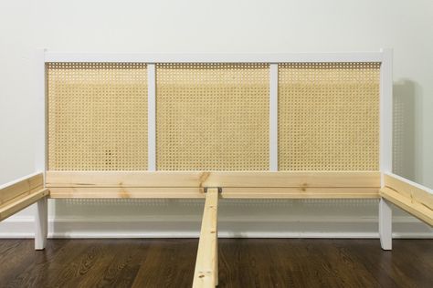 Ikea Bed Makeover, Diy Cane Headboard, Ikea Headboard, Cane Headboard, Diy Bed Headboard, Bed Makeover, Cane Bed, Room On A Budget, Rattan Bed