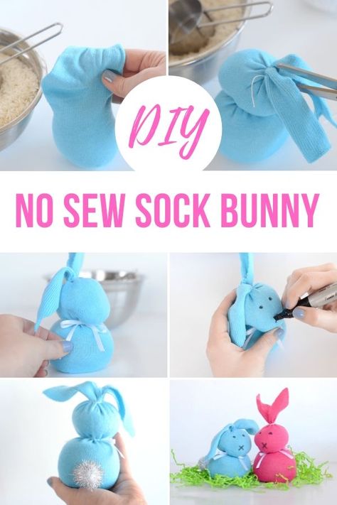 DIY No Sew Sock Bunny - This easy tutorial will show you how to make a DIY No Sew Sock Bunny! They're perfect for decorations or sit nicely in an Easter basket! No Sew Sock Bunny, Sock Bunnies, Easter Bunny Craft, Fabric Carrots, Diy Easter Bunny, Diy Osterschmuck, Sock Bunny, Bunny Craft, Diy Socks