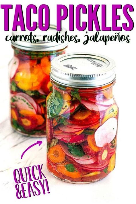 Dried Radish Recipe, Taco Pickles, Mexican Pickled Carrots, Carrots And Radishes, Vegetable Tacos, Pickled Vegetables Recipe, Pickled Foods, Canning Pickles, Radish Recipes