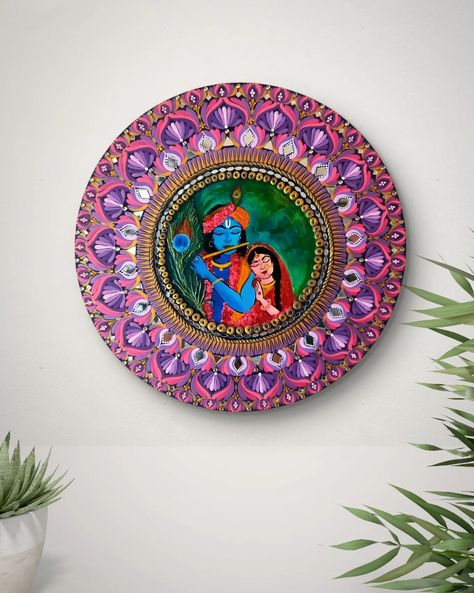 Radhe Radhe 🙏 ✨𝐒𝐎𝐋𝐃✨ Presenting you Purple Mandala artwork of Radha krishna with a touch of lippan art. Handcrafted on 14 inches diameter MDF | Given a matte finish look with matte varnish | Metallic hook attached on back. (This one was a customized art piece for my client) Customisations are allowed (size/shape/design/color) DM TO BOOK YOUR ORDER TODAY Mandala artwork, mandala art, Indian artist, self taught artist, handcrafted artworks, trending, entrepreneur, Twig Crafts, Self Taught Artist, Andrew Loomis, Purple Mandala, Lippan Art, Art Indian, Self Taught, Mandala Artwork, Indian Artist