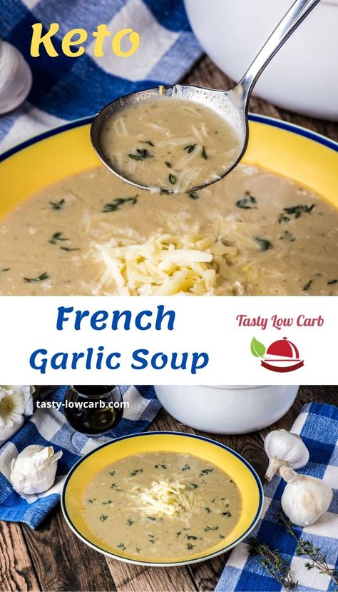 Paleo Mediterranean Diet, Garlic Soup Recipe, Roasted Garlic Soup, Parmesan Soup, French Soup, Healthy Soups, Garlic Soup, Low Carb Soup, Primal Recipes