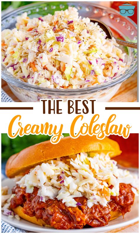 The best Creamy Coleslaw recipe tastes just like the one you get at KFC (but better !)and it only takes a few minutes to make! Best Creamy Coleslaw Recipe, Salads For One, Best Coleslaw Dressing Recipe, Balsamic Coleslaw Recipe, Best Cole Slaw Recipe, Bbq Coleslaw Recipe, Coleslaw Recipe For Pulled Pork, Best Coleslaw Dressing, Coslaw Recipes