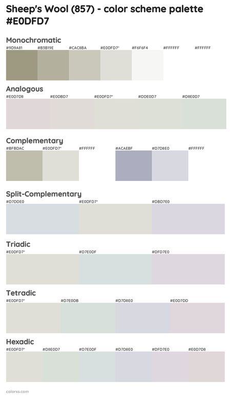 Benjamin Moore Sheep's Wool (857) Paint coordinating colors and palettes Sheep’s Wool Benjamin Moore, Sheeps Wool Benjamin Moore, Benjamin Moore Sheeps Wool, Draw A Hexagon, Analogous Color Scheme, Rgb Color Codes, Split Complementary Colors, Rgb Color Wheel, Monochromatic Color Palette