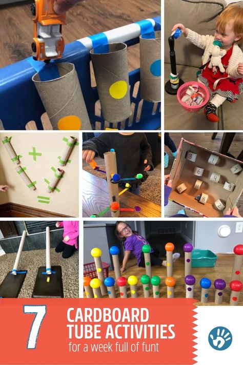 Perfectly Simple Cardboard Tube Activities for the Whole Week - HOAWG Teaching Kids Letters, Cardboard Tube Crafts, Fine Motor Activities For Kids, Easy Toddler, Shapes Activities, Activities For Toddlers, Outdoor Activities For Kids, Easy Activities, Cardboard Tubes