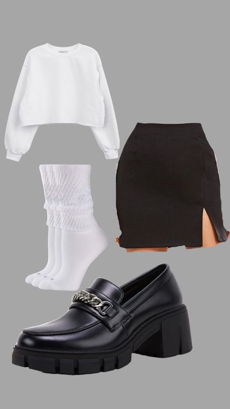 Chunky heeled loafers outfit Loafers With Tights Outfit, Outfits Ideas With Loafers, Outfits With Heeled Loafers, Chain Loafers Outfit, Platform Penny Loafers Outfit, Outfits With Penny Loafers Women, Black Chunky Heels Outfit, Chunky Heel Loafers Outfit, Heeled Loafers Outfit Work