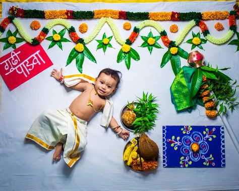 Gudipadva Baby Photoshoot, Gudhi Padwa Baby Photoshoot, Gudipadwa Baby Photoshoot, Ugadi Theme Photoshoot, Ugadi Baby Photoshoot Ideas, Gudhipadva Photoshoot, Gudi Padwa Photoshoot, Ugadi Decorations Ideas, Ugadhi Theme Baby Photoshoot