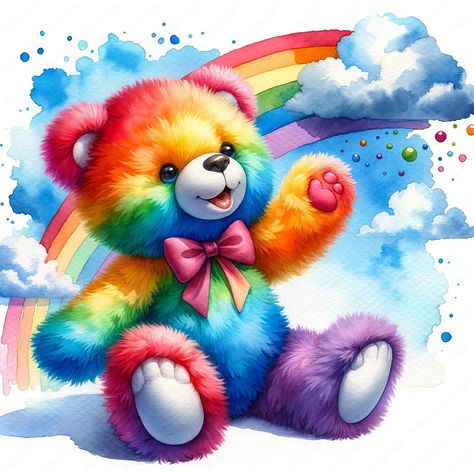 Rainbow Bear-Full Round Diamond Painting 30*30CM Cute Iphone Wallpaper Tumblr, Diamond Painting Tools, Diamond Canvas, Stamped Cross Stitch, Artsy Background, Cloud Pattern, Painting Frame, Hello Kitty Collection, Bear Wallpaper