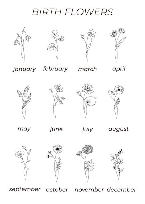 180+ Beautiful Birth Flower Tattoo Ideas (2023) - TattoosBoyGirl Cool Storage, Bridesmaid Rings, Birth Flower Tattoos, Minimalist Flowers, 1 Tattoo, Pola Sulam, Birth Month Flower, Month Flowers, Disc Earrings