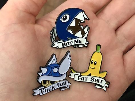 Nintendo Tattoo, Chain Chomp, Classic Nintendo, Alka Seltzer, Nintendo Classic, Blue Shell, Jacket Pins, Bag Pins, Soft Enamel Pins