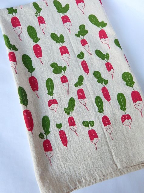 Radish Illustration, Gift For Gardener, Vera Neumann, Flour Sack Towels, Radishes, Flour Sack, Favorite Kitchen, High Fiber, Lino Print