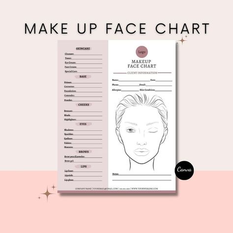 Face Chart Makeup, Makeup Consultation, Skincare Logo, Face Charts, Makeup Face Charts, Face Chart, Promo Items, Makeup Face, Brow Pencils