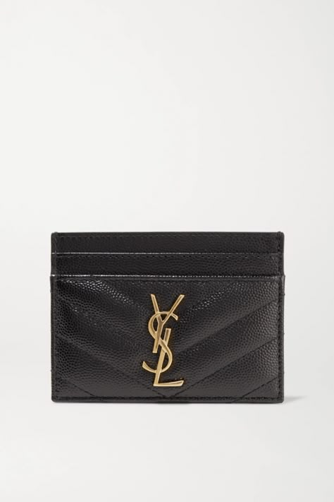 SAINT LAURENT's cardholder has been made in Italy from black textured-leather and embellished with the brand's recognizable 'YSL' plaque. It's fitted with four slots for your most-used cards and has a center compartment to hold folded receipts or tickets. Slip it inside a mini bag or clutch. Zara Lookbook, Dr Room, Saint Laurent Card Holder, Room Necessities, Ysl Card Holder, Ysl Purse, Ysl Wallet, Office Office, Random Pict