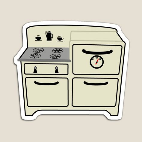 Oven Drawing, Retro Oven, Vintage Oven, Drawing Sticker, Vintage Appliances, Plastic Stickers, Personalized Water Bottles, Fun Designs, Buy Vintage