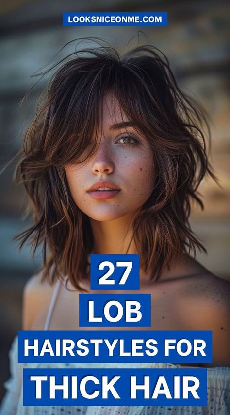 27 Lob Hairstyles for Thick Hair: Modern Ideas to Refresh Your Style | LooksNiceOnMe Lob Thick Wavy Hair, Layered Lobs For Thick Hair, Lob Hairstyle For Thick Hair, Best Hairstyles For Thick Wavy Hair, Shaggy Lob Thick Hair, Butterfly Lob Haircut, How To Style A Lob Haircut, Lobs For Thick Hair, Lob Layered Haircut