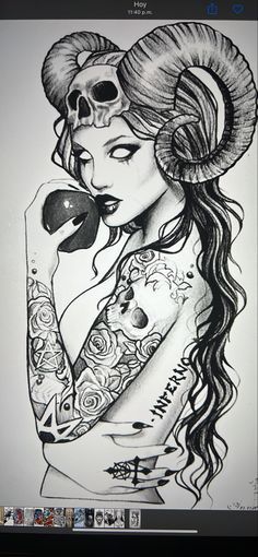 Dessin Medusa Tattoo, Dark Fantasy Tattoo Ideas, 666 Tattoo Design, Dark Fantasy Tattoo, Lilith Tattoo Art, Satanic Tattoos, Neotraditional Tattoo, Demon Tattoo, Aries Tattoo