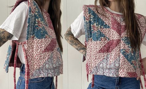 Quilt Jackets, Quilt Vest, Vest Handmade, Tie Tank Top, Tie Vest, Tie Quilt, Diy Wardrobe, Vest And Tie, Vintage Quilt