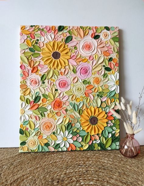 Floral 3d Art, 3d Floral Art, Texture Art Flowers, 3d Floral Painting, Flower Texture Painting, Textured Flower Art, Apartment Artwork, 3d Flower Painting, Flower Painting Wall Art