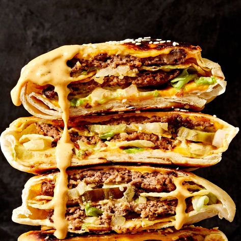 Big Mac Crunchwrap Breakfast Crunchwrap, Crunchwrap Recipe, Crunch Wrap, Apples And Cheese, Whipped Feta, Holiday Snacks, Sweet Pickles, Big Mac, Original Recipe