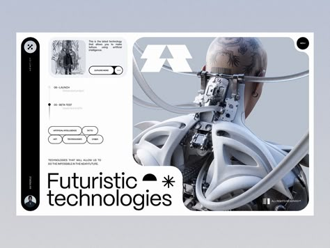 Futuristic Web Design Inspiration, High Technology Design, Website Cover Page Design, Web Technology Design, 3d Design Website, 3d Website Design Inspiration, Technology Landing Page, Graphic Design Technology, Graphic Design Futuristic