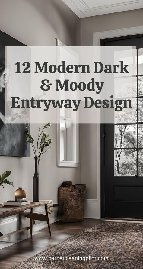 Transform your entryway with a touch of drama using dark and moody decor. Embrace deep hues, rich textures, and striking accents to create an inviting yet mysterious atmosphere. Discover how to make your home’s first impression unforgettable with these stylish ideas! Dark Accent Wall Foyer, Black Entrance Hall Ideas, Studio Mcgee Entrance Hall, Entryway With Dark Floors, Black Painted Entryway, Bold Foyer Ideas Entryway, Dark Wall Entryway, Iron Ore Entryway, Dark And Moody Hallway