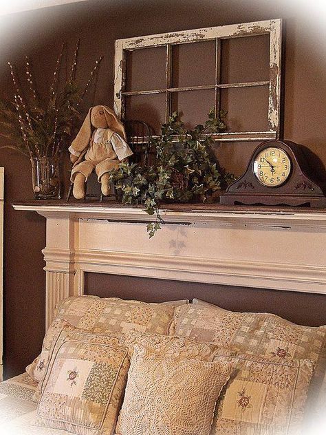 Fireplace Headboard, Mantle Headboard, Mantel Headboard, Shutters Repurposed Decor, Zimmer Diy, Rustic Shutters, Diy Shutters, Headboard Ideas, Diy Headboards