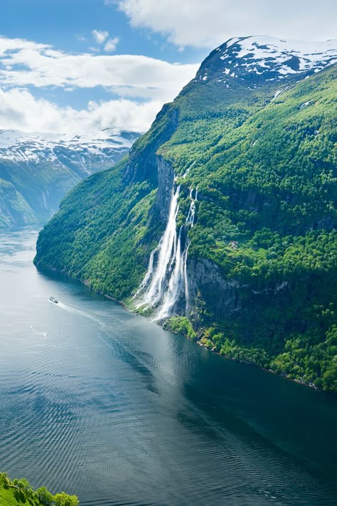 Geirangerfjord, one of Norway's most dramatic fjords, and the Seven Sisters waterfall, as shot by Justin Foulkes #norway #waterfall #fjord Fjords Norway, Proverbs 29, Norway Fjords, Seven Sisters, Norway Travel, Voyage Europe, Bible Scripture, Beautiful Places To Travel, Places Around The World