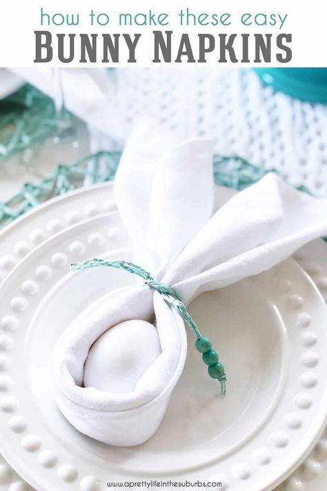 Easter Dinner Table Setting, Napkin Bunny, Easter Napkin Folding, Bunny Napkin Fold, Easter Table Setting, Easter Dinner Table, Easter Menu, Easter Napkins, Bunny Napkins