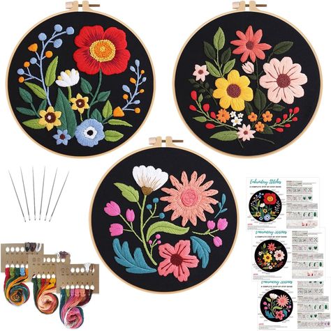 Amazon.com: Louise Maelys 3 Sets Tarot Embroidery Kits for Beginners,Cross Stitch Kits for Adults,Crewel Starters Needlepoint Kits with Moon, Butterfly, Bee and Moth Pattern and Embroidery Tool Floral Pattern Embroidery, Beginners Cross Stitch, Colorful Threads, Embroidery Easy, Beginner Embroidery, Embroidery Tools, Flowers Embroidery, Needle Point, Pattern Embroidery