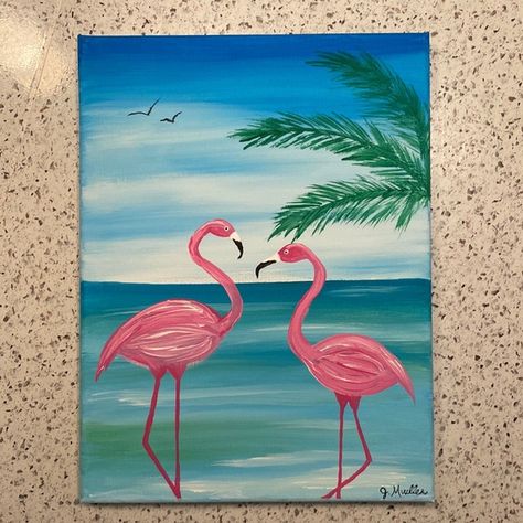 “Flamingo Love” is my original acrylic painting design on 12”x9” canvas. Easy Canvas Art Animals, Flamingo Easy Painting, Painting Flamingos Acrylic, Flamingo Painting Acrylic Easy, Flamingo Canvas Painting Easy, Easy Flamingo Painting, Flamingo Painting Ideas, Tropical Painting Easy, Flamingo Painting Acrylic