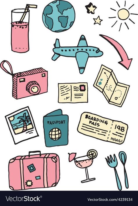 #voyage #geography #history #icon Vacation Doodles, Doodles Summer, Travel Doodle, Travel Doodles, Travel Clipart, Book Clip Art, Gacha Props, Christmas Tree Clipart, Doodle Art Journals