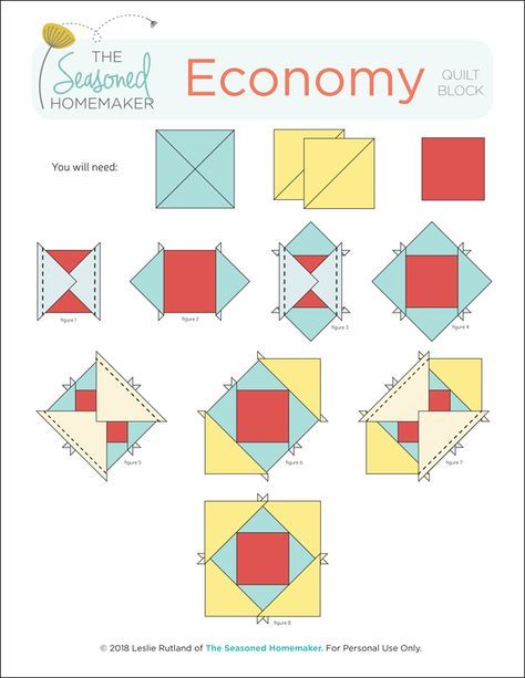 Learn How to Make a Perfect Economy Quilt Block with these simple instructions. Free downloadable tutorial instructions included. #economyquiltblock #squareinsquarequiltblock #quiltblocks #easyquiltblocks #halfsquaretriangles #howtoquilt #quilttutorials Economy Block Quilt Cheat Sheets, Block Within A Block Quilt Pattern, Standing On The Corner Quilt Pattern, Economy Square Quilt, Economy Square Quilt Block, Quilt Square Patterns Easy, How To Make A Square In A Square Quilt Block, Free Small Quilt Patterns, Simple Quilt Blocks Patterns