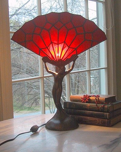 https://flic.kr/p/xML92 | Fan Lady in Red | Art Deco Fan Lady with a red shade. (Sold) 1930s Lamp, 1920s Furniture, Antique Objects, Lampe Art Deco, Leg Lamp, Deco Lamp, زجاج ملون, Woo Woo, Deco Luminaire