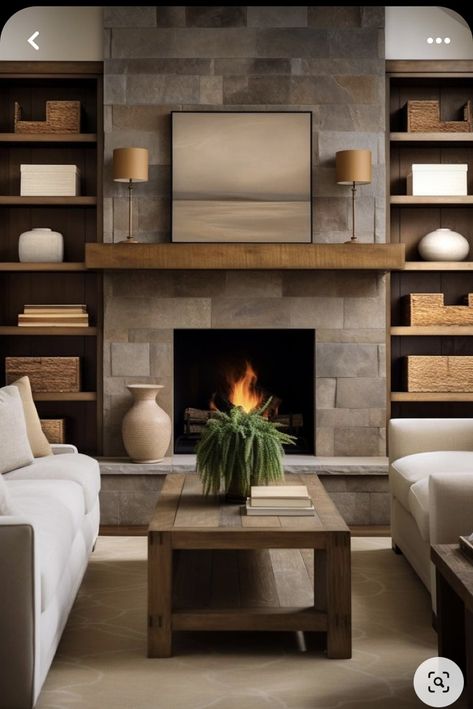 Fireplace With Built Ins, Bookshelves Around Fireplace, Decorate Your Fireplace, Built In Around Fireplace, Fireplace Living Room, Fireplace Bookshelves, Fireplace Shelves, Room Fireplace, Fireplace Built Ins