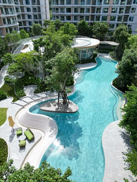 Modern Chinese Garden, City Parks Design, Pool Design Plans, Garden Town, Beach Entry Pool, Landscape Design Drawings, Swimming Pool Architecture, Lagoon Pool, Pool Shapes