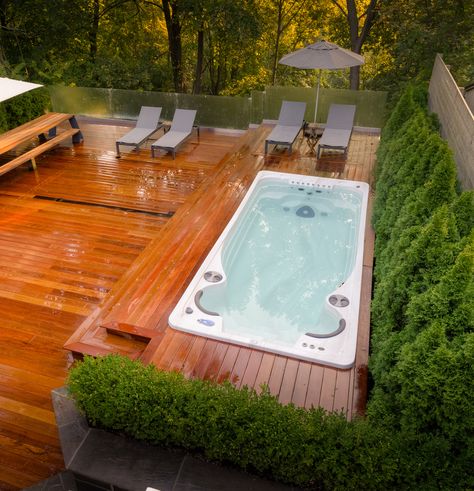 Catalogue of Hot Tubs, Swimspas, Hydropool, Lap Pools and Jacuzzis — Garry's Hot Tub Gallery Endless Swimming Pool, Swim Spa Deck, Swim Spa Landscaping, Cheap Pool, Spa Jacuzzi, Outdoor Bathtub, Swim Spas, Endless Pool, Hot Tub Deck