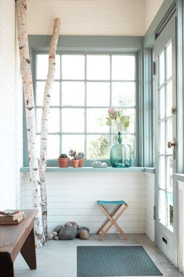 Birch Tree Decor, Vibeke Design, House Of Turquoise, Painting Trim, Mud Room, Tree Decor, Home Fashion, White Walls, My Dream Home