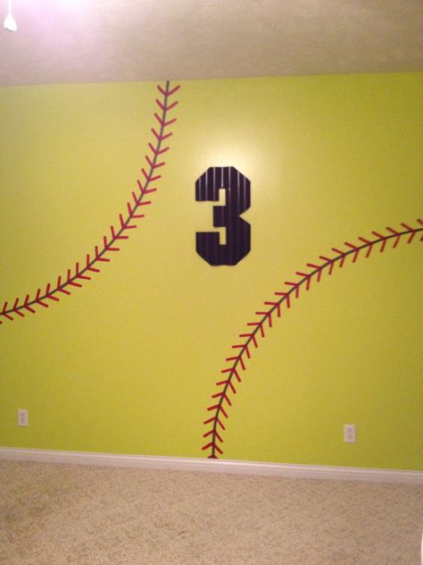 Softball Decorations Room Ideas, Softball Room Ideas, Softball Bedroom Decor, Softball Bedroom, Softball Room, Softball Decorations, Sports Wall, Big Girl Rooms, Bar Ideas