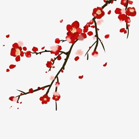 Painted Branches, Winter Png, Chinese New Year Crafts, 얼굴 드로잉, Blossom Branch, Red Plum, New Year's Crafts, Winter Cold, Flower Branch