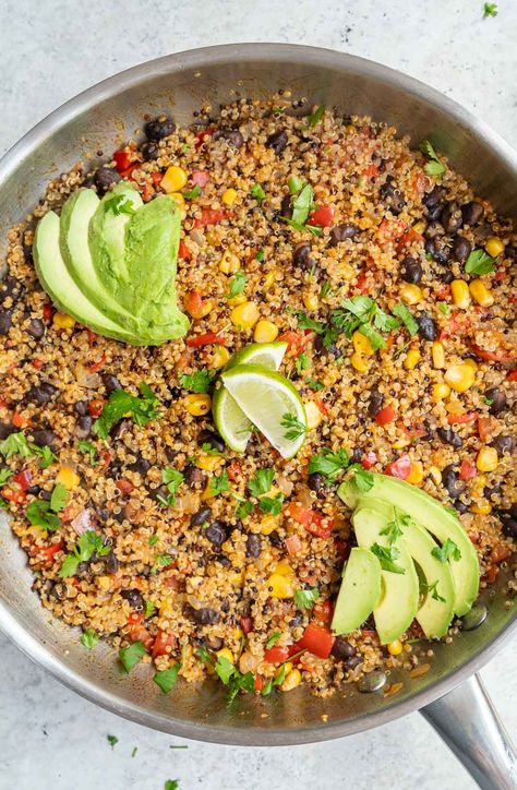 One-Pan Mexican Quinoa - Six Hungry Feet Quinoa Taco Bake, One Pot Mexican Quinoa, One Pan Mexican Quinoa, Protein Lunches, One Pot Mexican, Quinoa Tacos, Chipotle Paste, Inexpensive Dinners, Mexican Quinoa