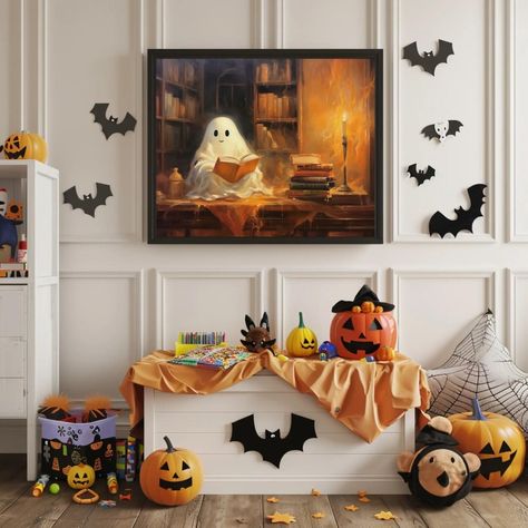 Awesome! Amazing! Our latest arrival. Cute Ghost in a Haunted Library | Cozy Halloween Wall Art | Spooky Ghost Reading | Halloween Decor Digital Download | Ghostly Book Nook Art at $4.75. #SpookyReadingArt #HauntedDecor #HalloweenGhostArt #CuteGhostDecor #WhimsicalArt #HalloweenDownload #GhostReading #CozyHalloweenArt #HauntedBookNook #GhostWallArt Haunted Library, Halloween Downloads, Cozy Halloween, Ghost Reading, Reading Wall, Reading Art, Halloween Wall Art, Spooky Ghost, Book Nook