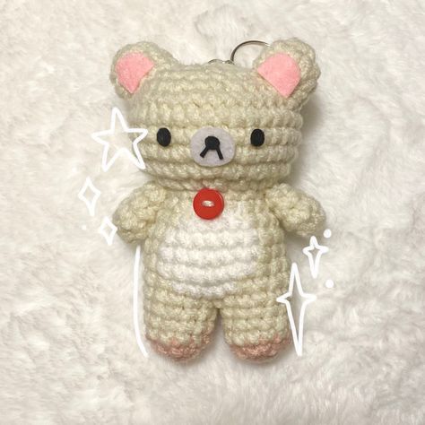 Korilakkuma Crochet, Korilakkuma Keychain, Pocket Pal, Easy Crochet Animals, Brown Crochet, Vaporwave Art, Bear Keychain, Crochet Plush, Cute Polymer Clay