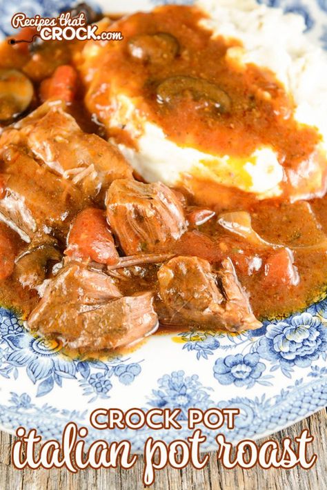 This Crock Pot Italian Pot Roast is a fantastic all day slow cooker recipe. It is simple to throw together in the morning and results in a tender fall apart roast with an incredible flavor! Healthy Crockpot Pot Roast, All Day Slow Cooker Recipes, Crock Pot Lasagna Soup, Roast Crock Pot, Crock Pot Lasagna, Crock Pot Italian, Italian Pot Roast, Slow Cooker Pot Roast Recipes, Pot Roast Crock Pot Recipes