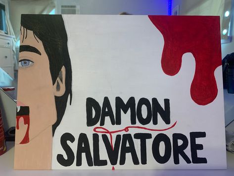 Vampire Diaries Painting Canvas, Damon Drawing Easy, The Vampire Diaries Drawings, Vampire Diaries Painting, Vampire Drawing, Vampire Drawings, Cute Easy Paintings, Diary Diy, Vampier Diaries