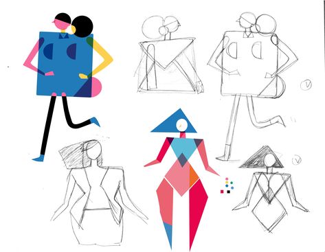 Character Design with Geometric Shapes :: Behance Shape Character Design, Geometric Character Design, Simple Character Design, Female Character Designs, Geometric People, Design With Geometric Shapes, Drawing Characters, Simple Character, Drawing Quotes