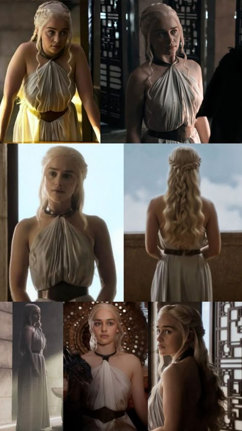 Game Of Thrones White Dress, Games Of Thrones Daenerys, Deanyres Targaryen Outfits, Deneryes Targeryan Costume, Danerys Targarian Dress, Got Daenerys Dresses, Danaerys Targaryen Outfit, Daenerys Halloween Costume, Danarys Targaryen Outfits