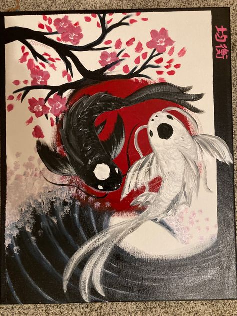 Chinese Painting Acrylic, Chinese New Year Painting Ideas, Koi Fish Drawing, Yin Yang Art, Carpe Koi, Diy Abstract Canvas Art, Fish Drawings, Chinese Painting, Cool Art Drawings